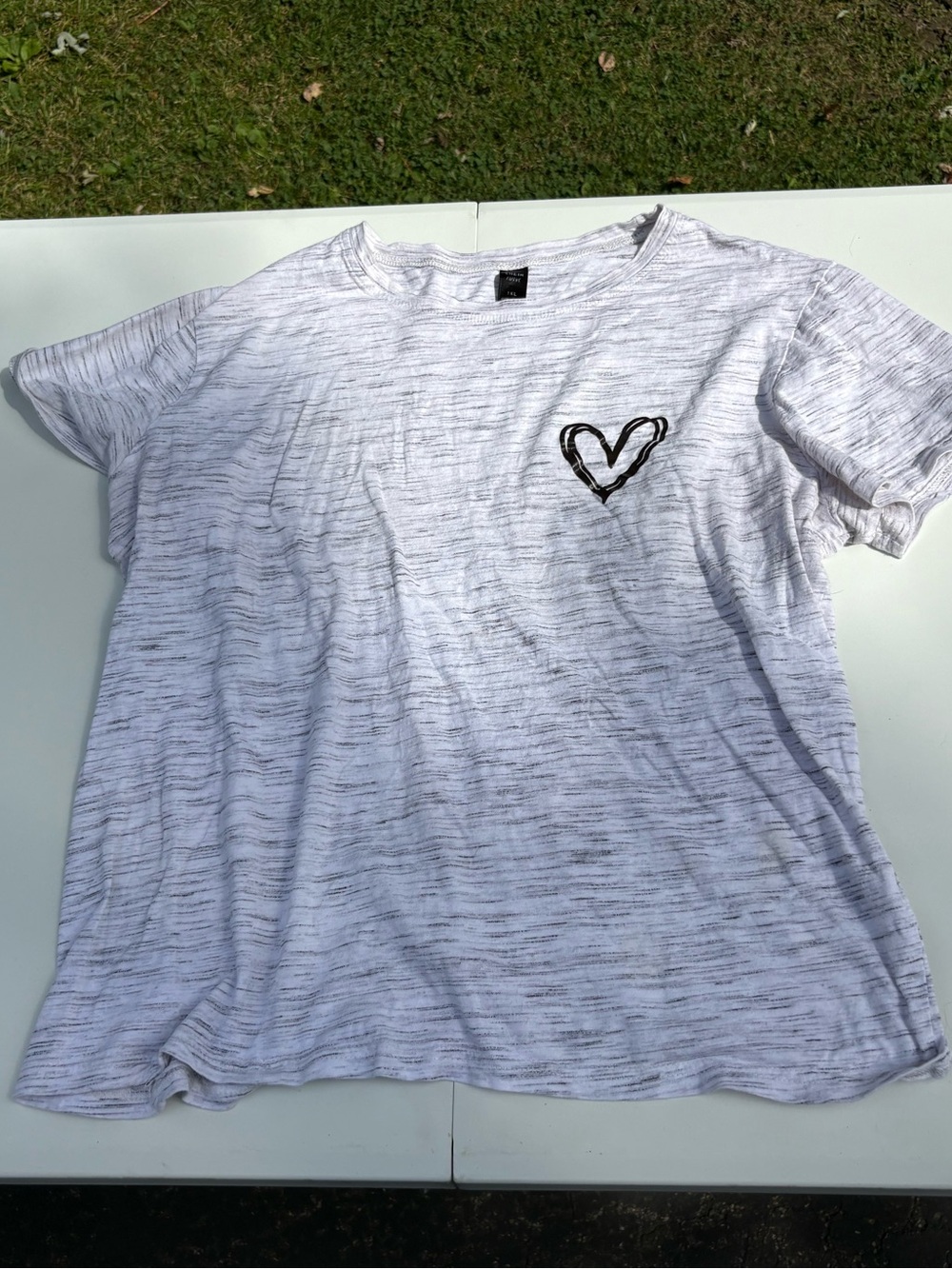 SHEIN Heathered White Short-Sleeve Tee with Black Heart